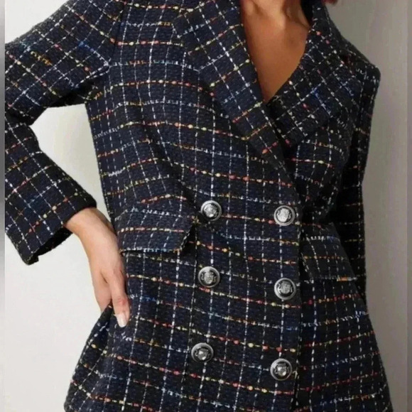 Veronica Beard Dickey Blazer Size 2 Tweed Jacket Rumer Double Breasted Navy Red - Picture 10 of 11